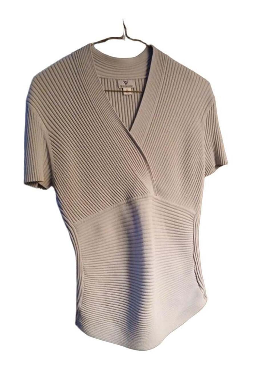Worthington Short Sleeved Top Size XL Grey V-Neck Ribbed Knit